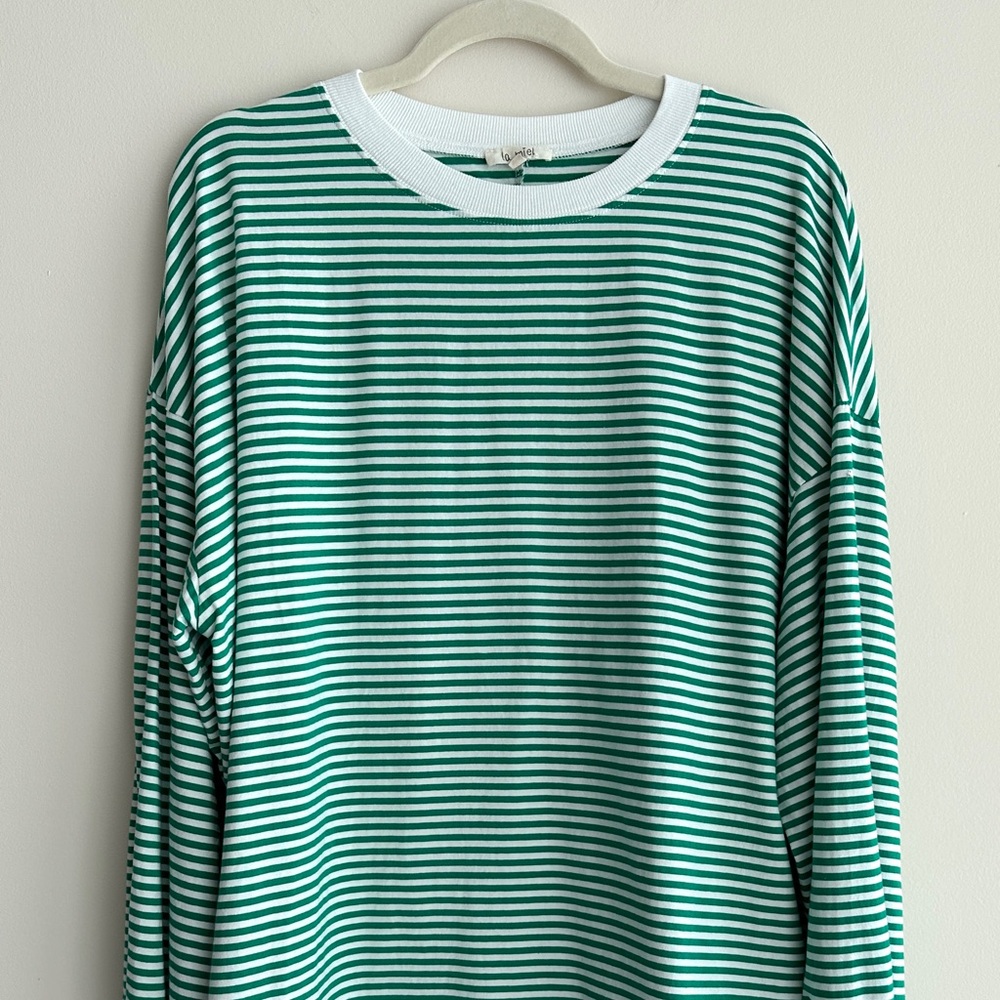 LA MIEL Green and White Striped Long Sleeve Tee